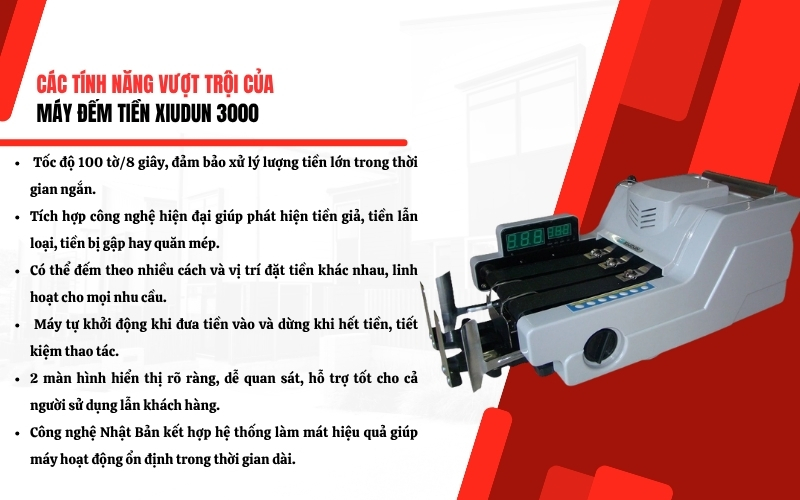 Tính năng nổi bật của Máy đếm tiền Xiudun 3000