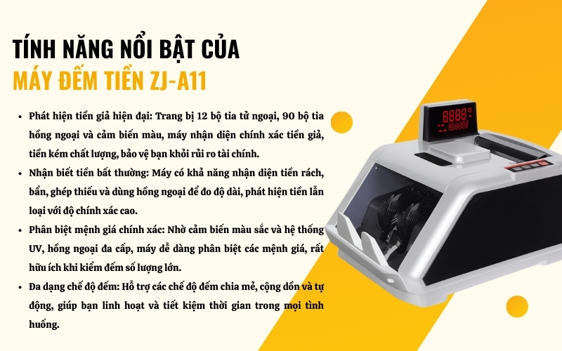 Đặc điểm và tính năng nổi bật của máy đếm tiền ZJ-A11