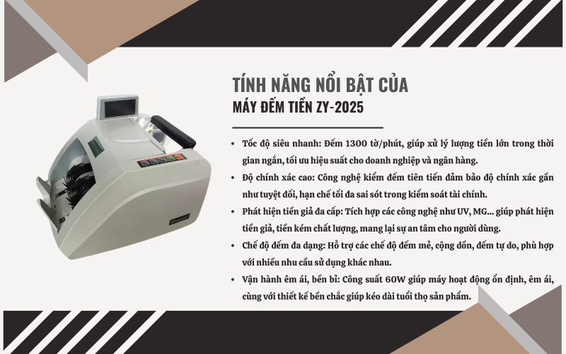 Đặc điểm và tính năng nổi bật của máy đếm tiền ZY-2025
