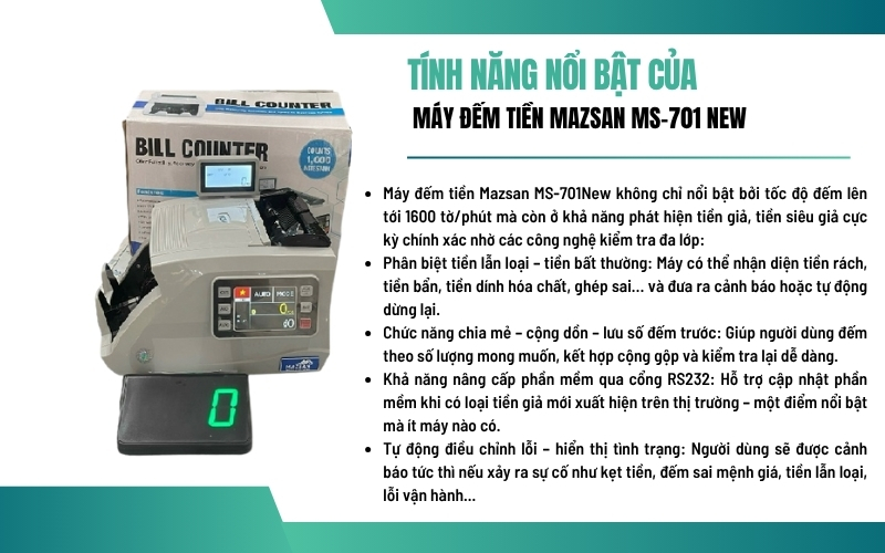 Tính năng nổi bật của máy đếm tiền Mazsan MS-701New