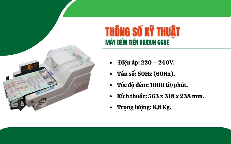 Thông số kỹ thuật của máy đếm tiền XIUDUN 668E
