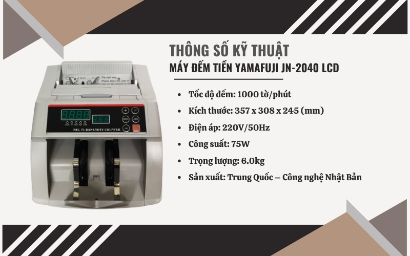 Thông số kỹ thuật của máy đếm tiền Yamafuji JN-2040 LCD