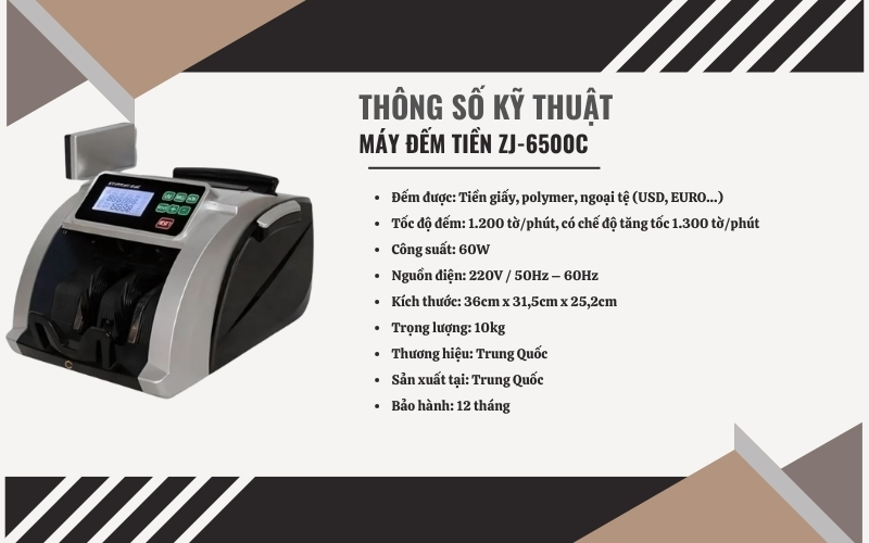 Thông số kỹ thuật của máy đếm tiền ZJ-6500C