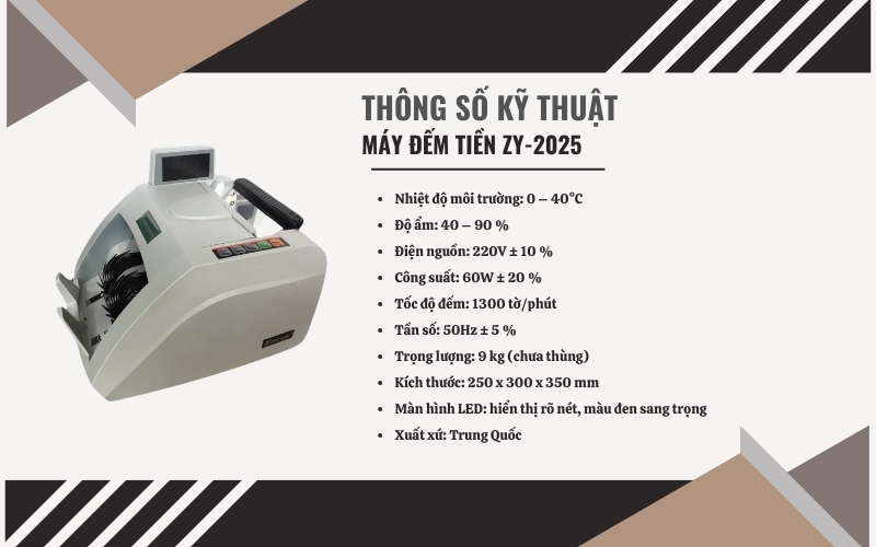 Thông số kỹ thuật của máy đếm tiền ZY-2025
