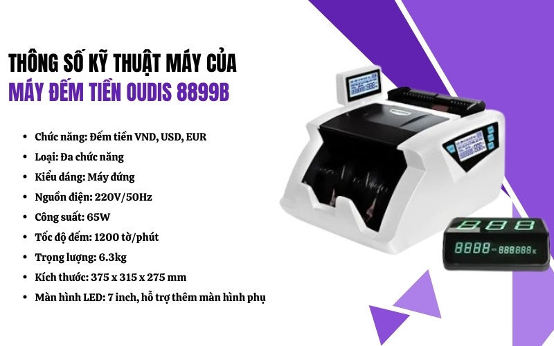 Thông số kỹ thuật của máy đếm tiền OUDIS 8899B