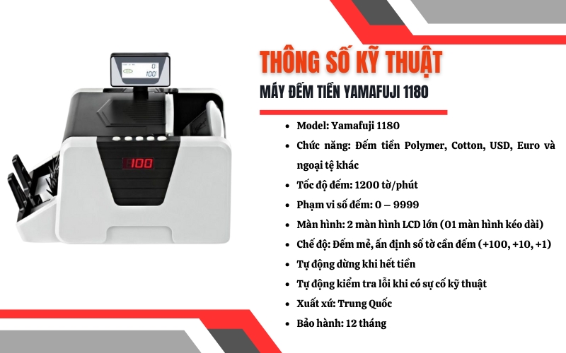 Thông số kỹ thuật của máy đếm tiền Yamafuji 1180