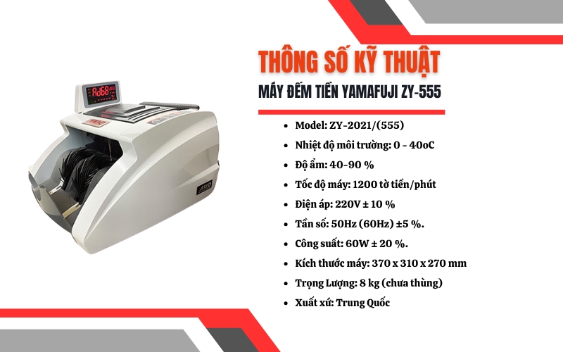 Thông số kỹ thuật máy đếm tiền ZY-555