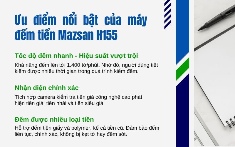 Ưu điểm nổi bật của máy đếm tiền Mazsan H155