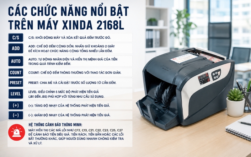 Các chức năng nổi bật trên máy Xinda 2168L