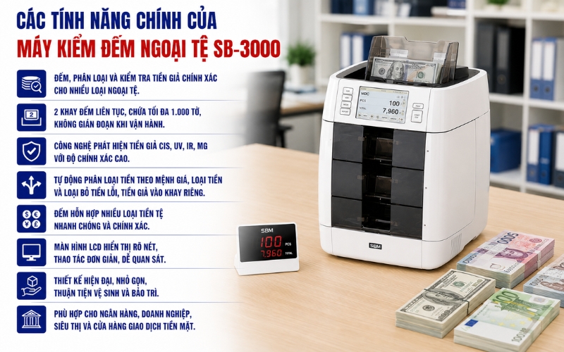 Các tính năng chính của máy kiểm đếm ngoại tệ SB-3000