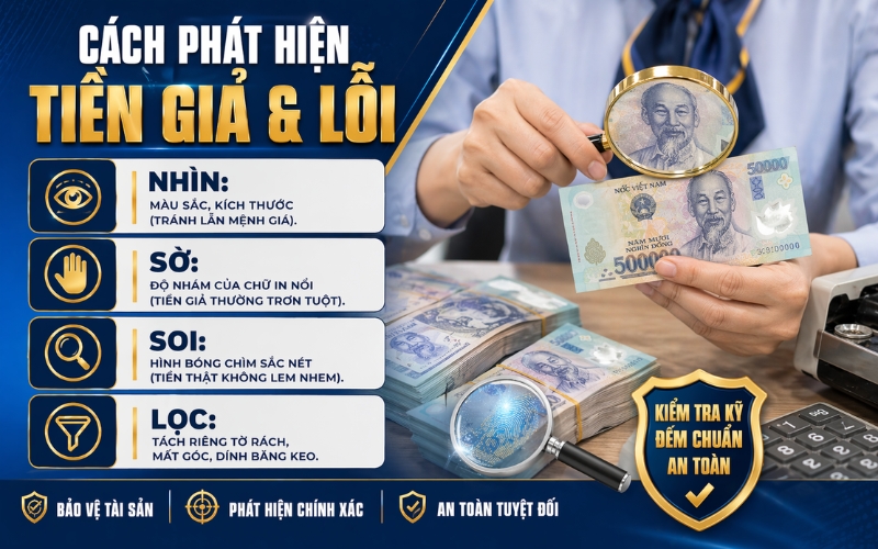 Cách phát hiện tiền giả và tiền lỗi khi đang đếm