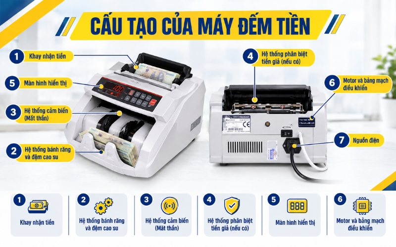 Cấu tạo chung của máy đếm tiền 