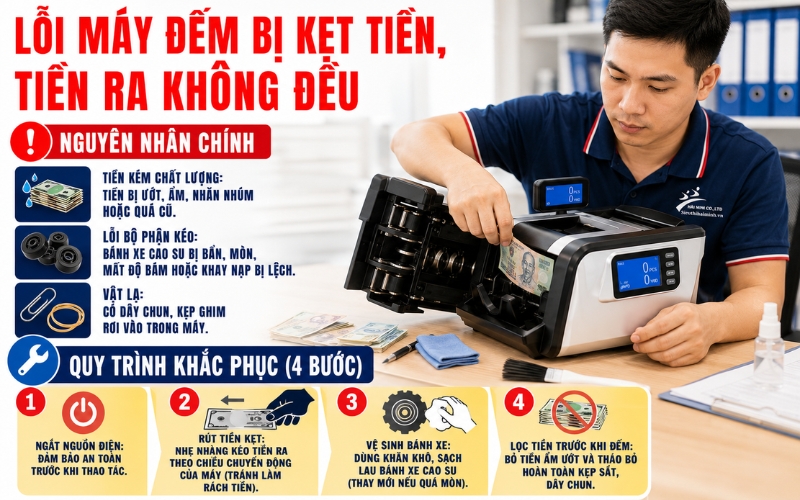 Lỗi máy đếm bị kẹt tiền, tiền ra không đều