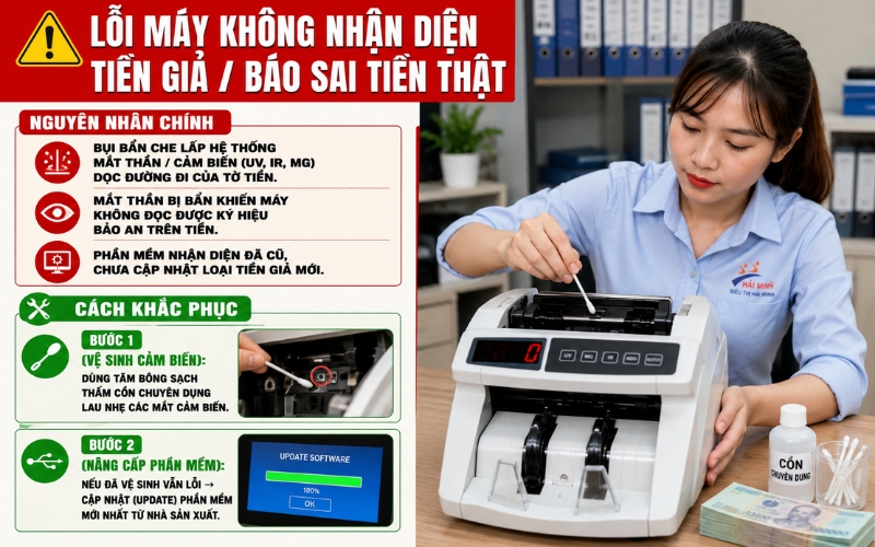 Lỗi máy không nhận diện được tiền giả hoặc nhầm tiền thật thành giả