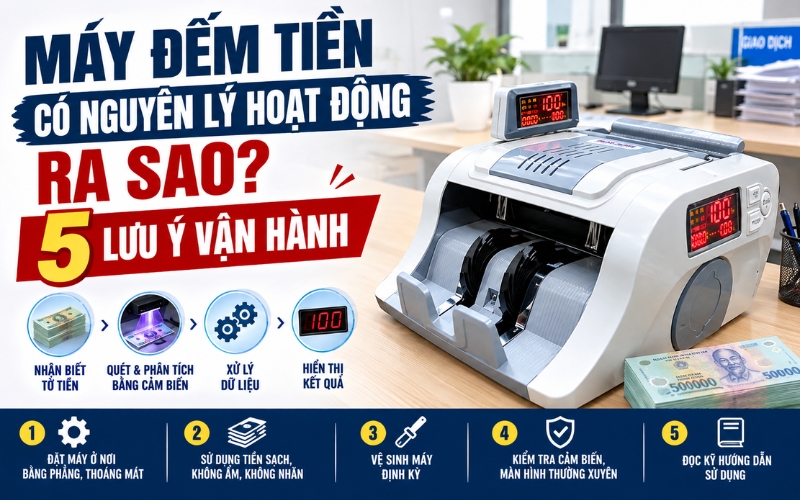 Máy đếm tiền có nguyên lý hoạt động ra sao? 5 Lưu ý vận hành