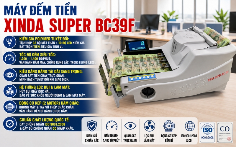 Máy đếm tiền kiểm tra tiền giả Xinda SUPER BC39F