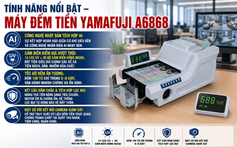 Máy đếm tiền kiểm tra tiền giả Yamafuji A6868