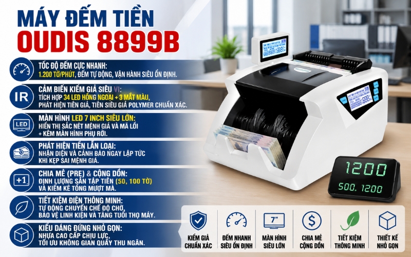 Máy đếm tiền phát hiện tiền giả OUDIS 8899B