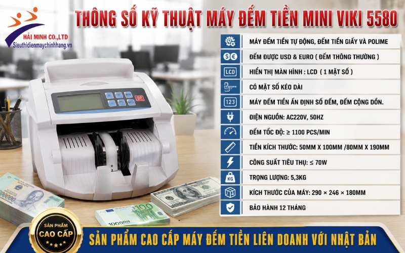Thông số của máy đếm tiền mini Viki 5580