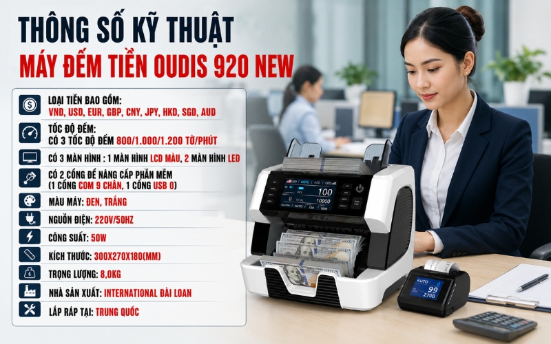 Thông số kỹ thuật may dem tien Oudis 920 New