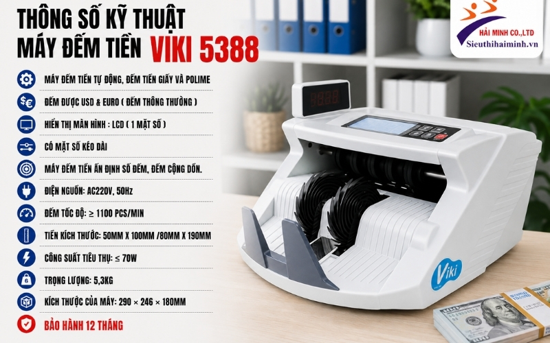 Thông số kỹ thuật của máy đếm tiền Viki 5388