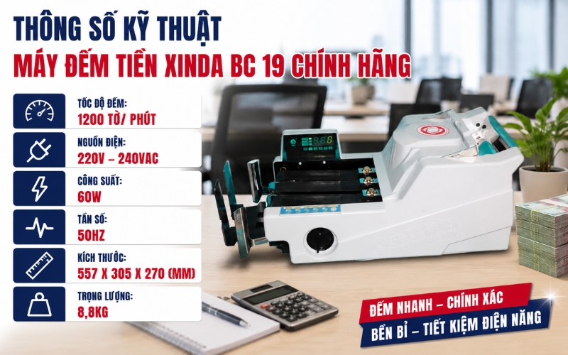 Thông số kỹ thuật máy đếm tiền Xinda BC 19