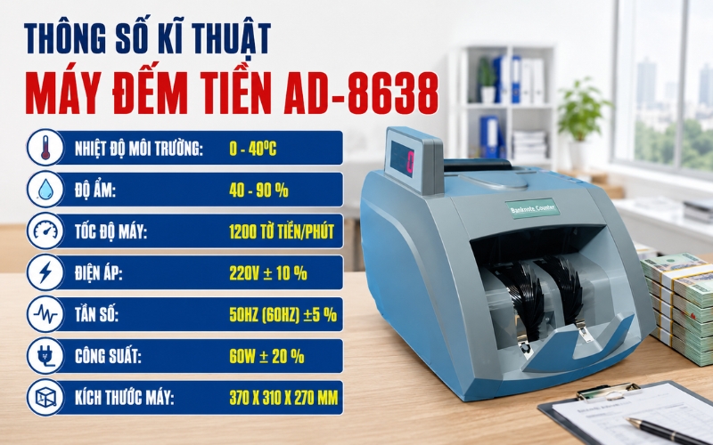 Thông số kĩ thuật máy đếm tiền AD-8638