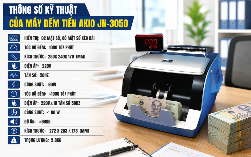 Thông số của máy đếm tiền Akio JN-3050