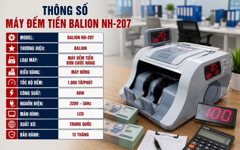 Thông số máy đếm tiền Balion NH-207