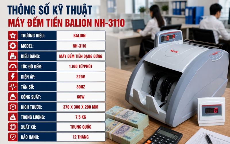 Thông số kỹ thuật máy đếm tiền Balion NH-3110