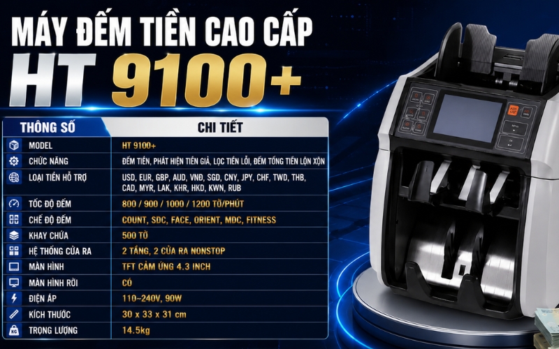 Thông số của máy đếm tiền cao cấp HT 9100+
