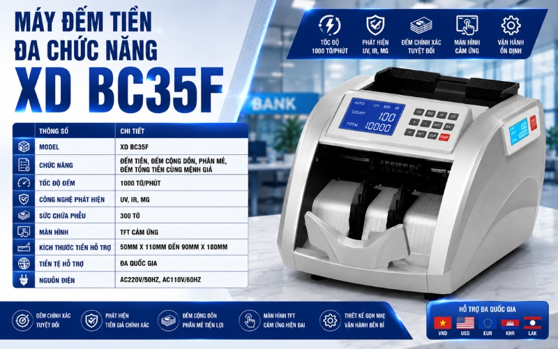 Máy đếm tiền đa chức năng XD BC35F