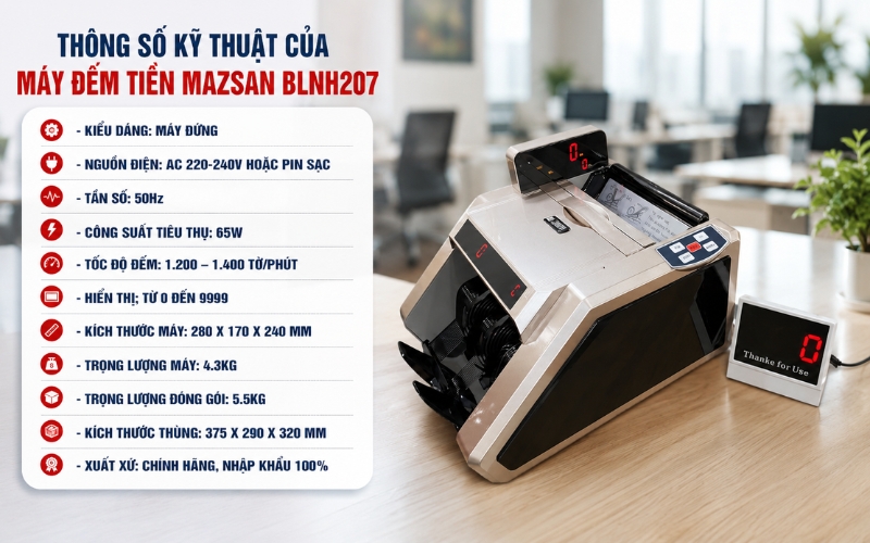 Thông số kỹ thuật của máy đếm tiền BLNH207