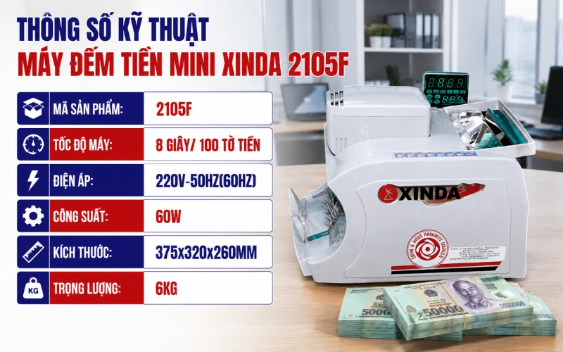 Thông số máy đếm tiền mini Xinda 2105F