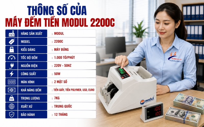 Thông số của máy đếm tiền Modul 2200C