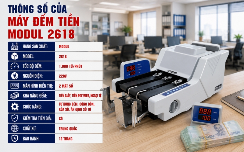 Thông số của may dem tien Modul 2618