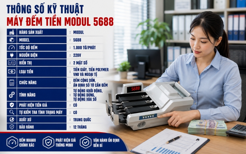 Thông số kỹ thuật máy đếm tiền Modul 5688