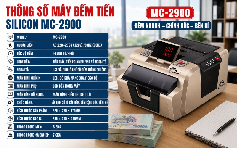 Thông số máy đếm tiền Silicon MC-2900
