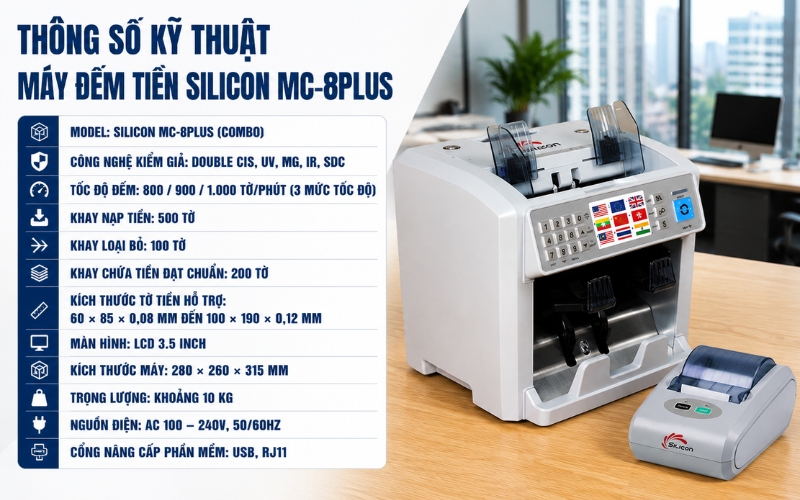 Thông số máy đếm tiền Silicon MC-8Plus