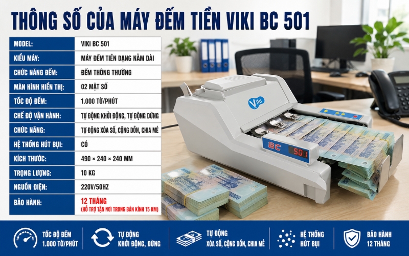 Thông số của máy đếm tiền Viki BC 501