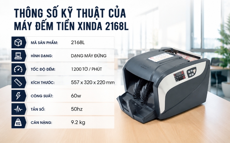 Thông số kỹ thuật của Máy đếm tiền Xinda 2168L
