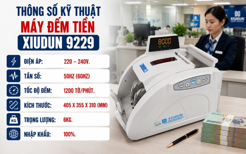 Thông số kỹ thuật máy đếm tiền Xiudun 9229