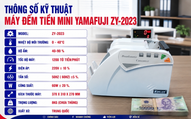 Thông số kỹ thuật máy đếm tiền mini Yamafuji ZY-2023