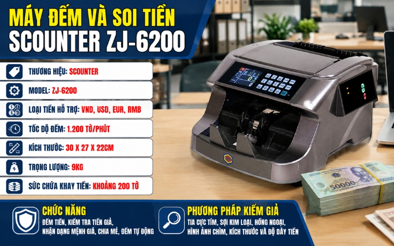 Thông số của máy đếm và soi tiền SCounter ZJ-6200