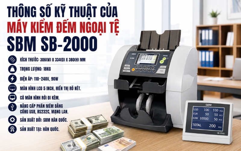 Thông số máy kiểm đếm ngoại tệ SBM SB-2000