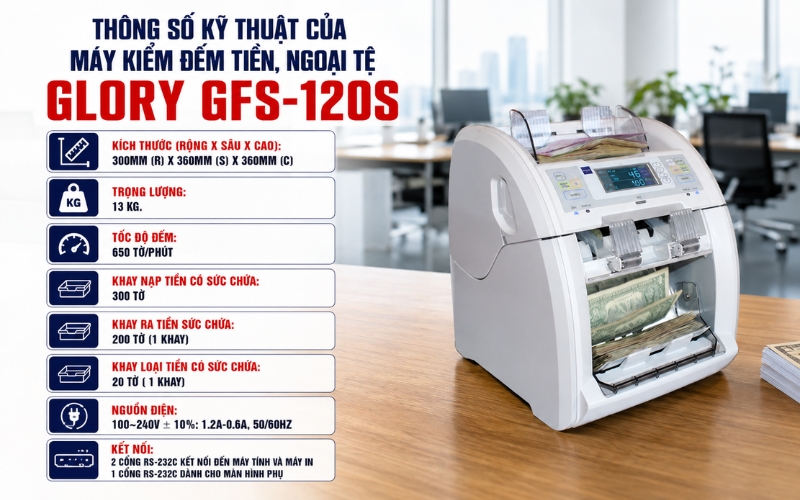Thông số máy kiểm đếm tiền GLORY GFS-120S