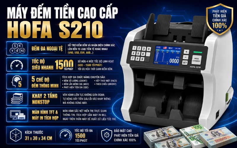 Tính năng nổi bật của máy đếm tiền cao cấp HOFA S210