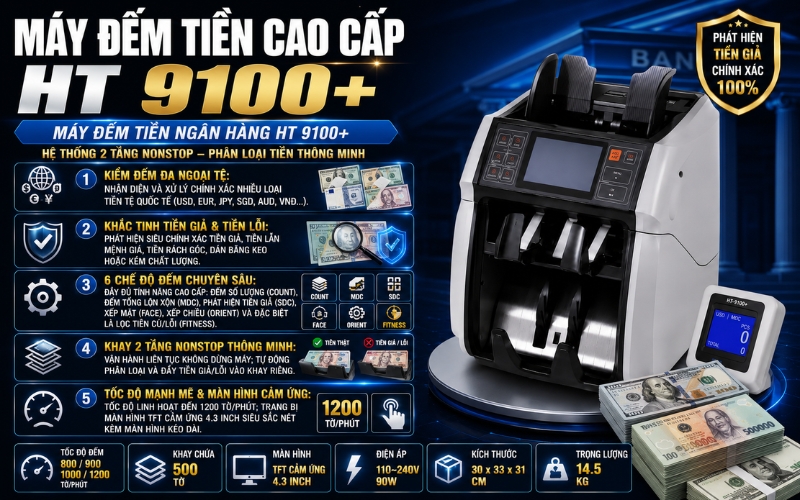 Tính năng nổi bật của máy đếm tiền ngân hàng HT 9100+