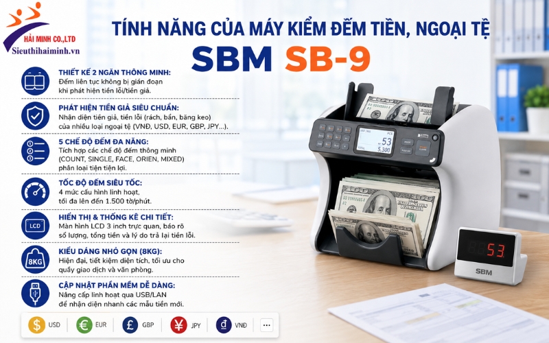 Tính năng của Máy kiểm đếm tiền, ngoại tệ SBM SB-9