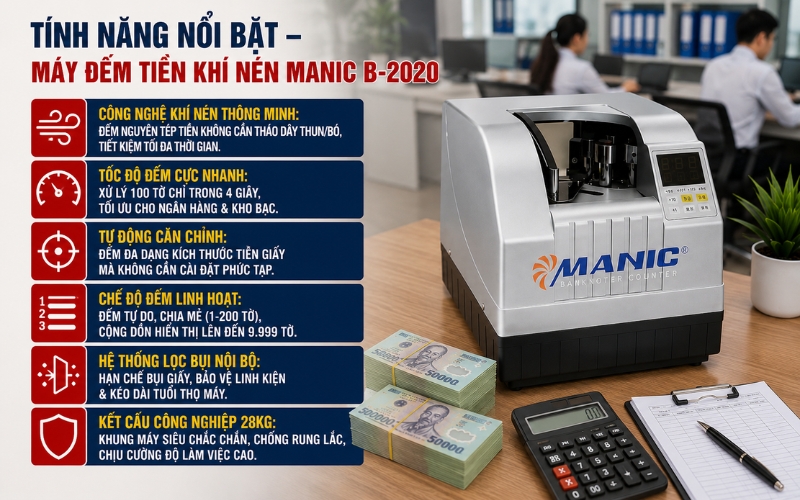Tính năng nổi bật của máy đếm tiền khí nén Manic B-2020